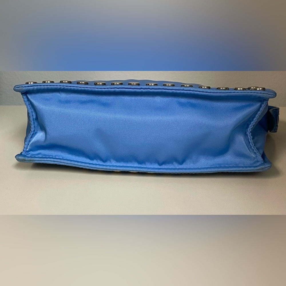 Prada - Tessuto Etiquette Nylon Accessories Pouch | Blue - Silver Studded - Picture 14 of 16